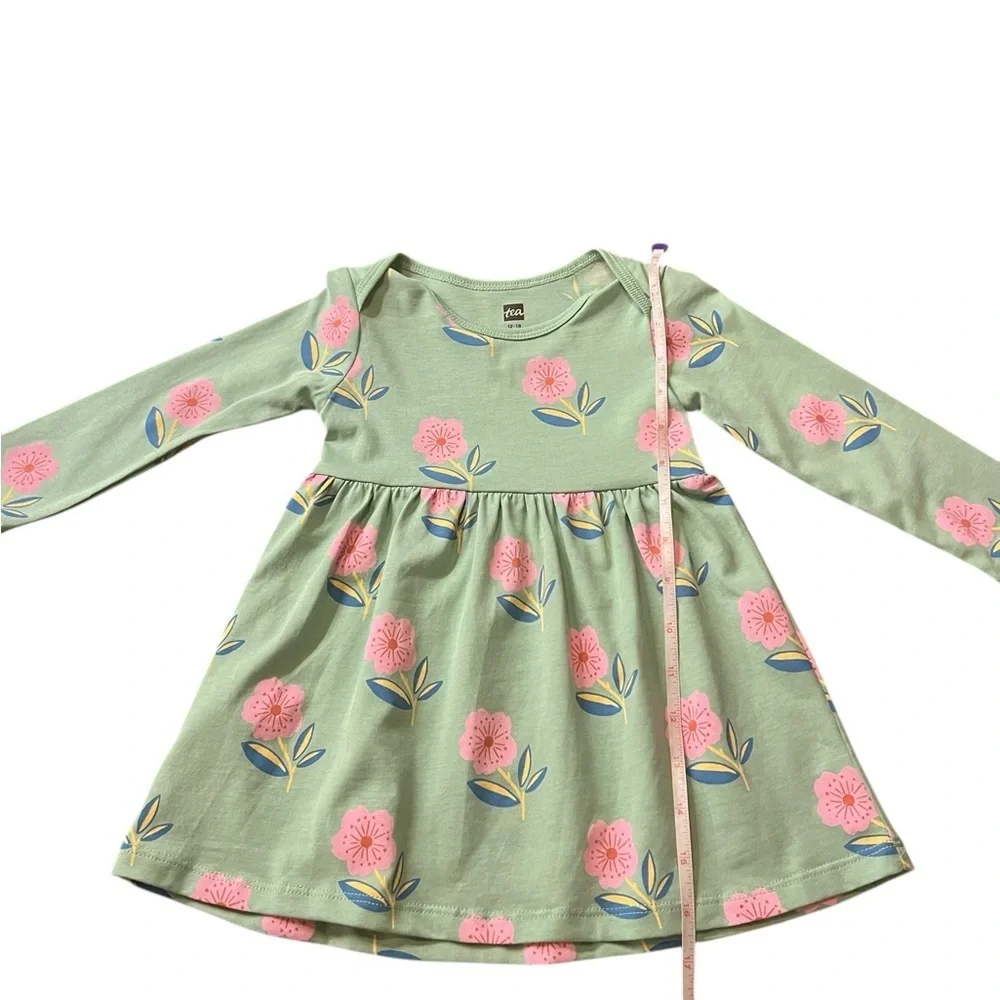 Tea Collection Green Dress with Pink Floral Design Size 12-18 Months